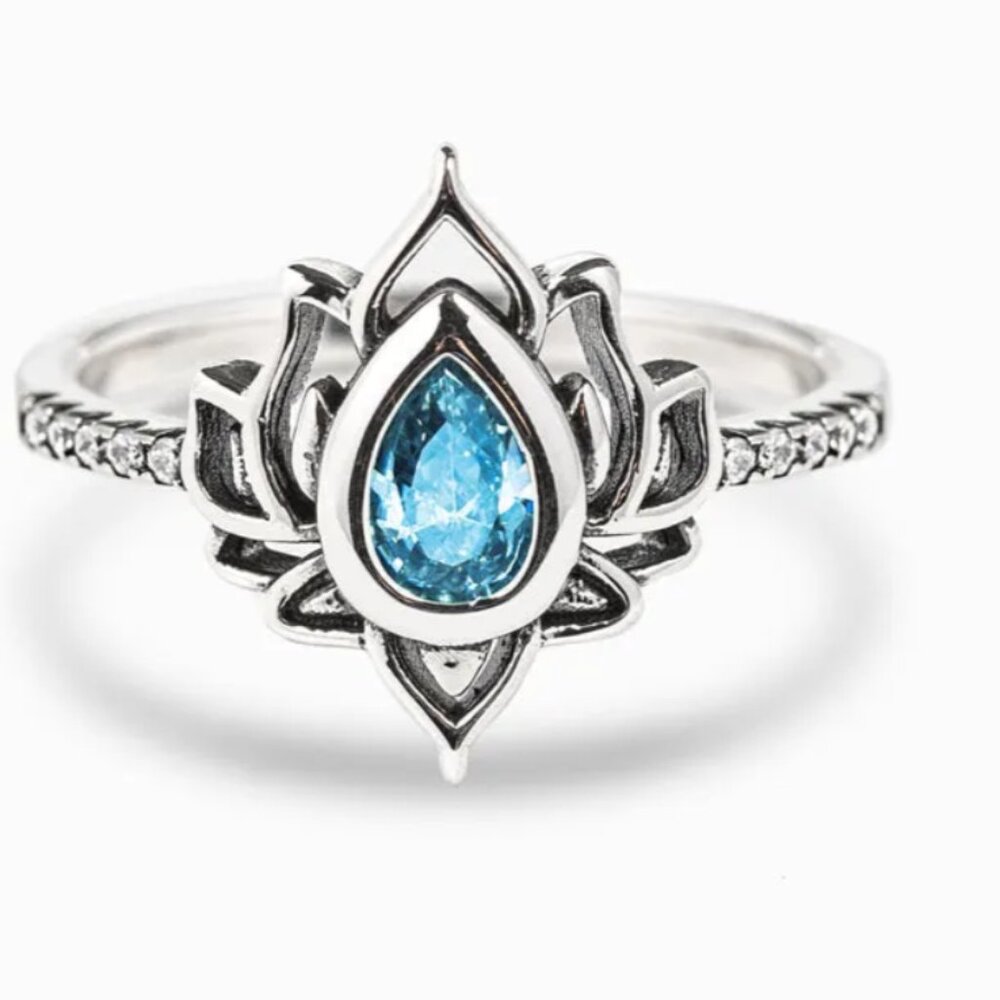 Lotus Blue Sapphire Ring Silver size 6